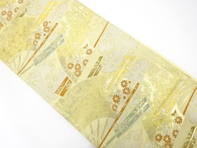 JAPANESE KIMONO / ANTIQUE FUKURO OBI / WOVEN FLOWER & CLOUD